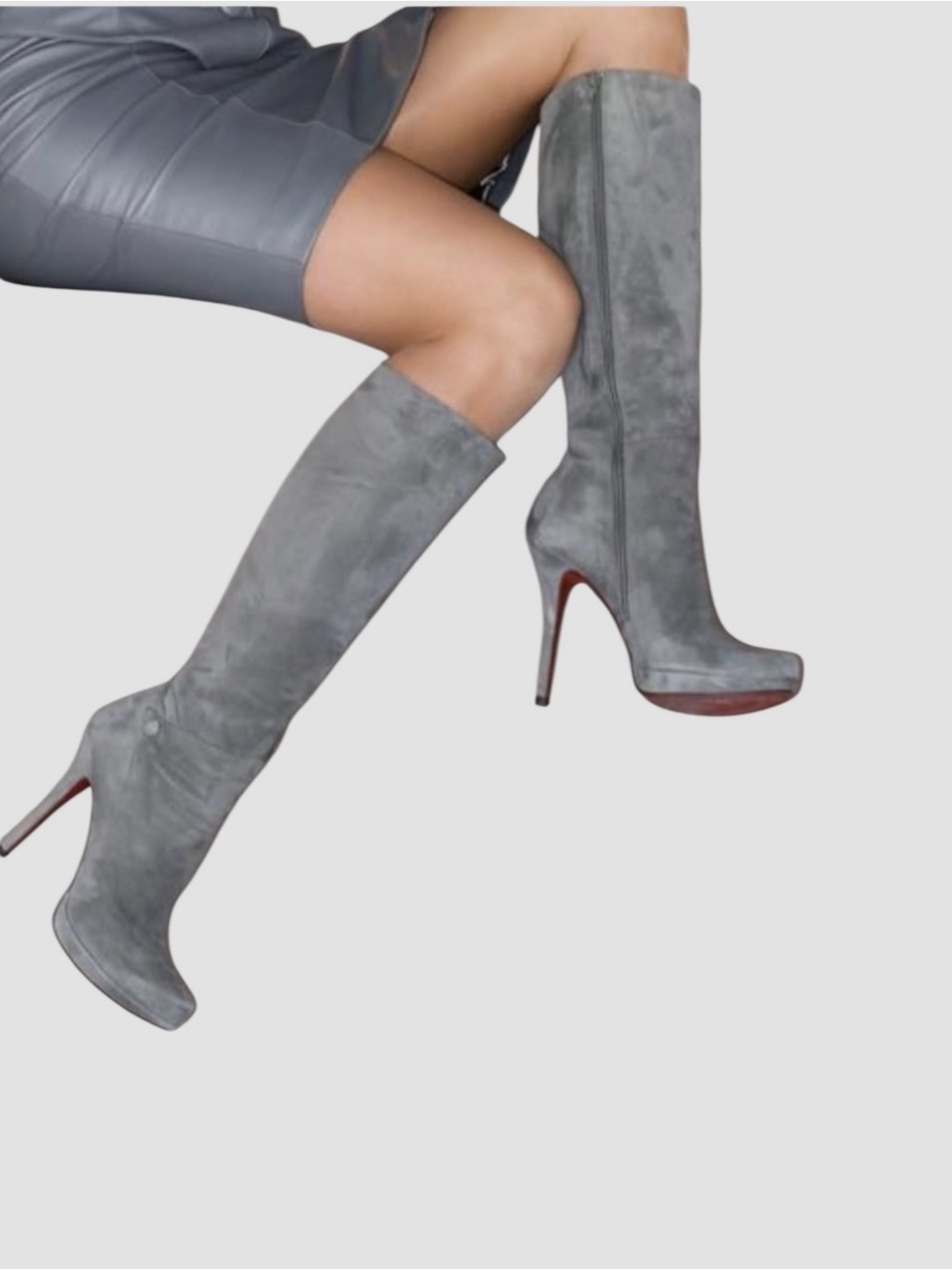 Vintage Buffalo London Women’s Gray Suede Knee-High Stiletto Boots with Side Zip
